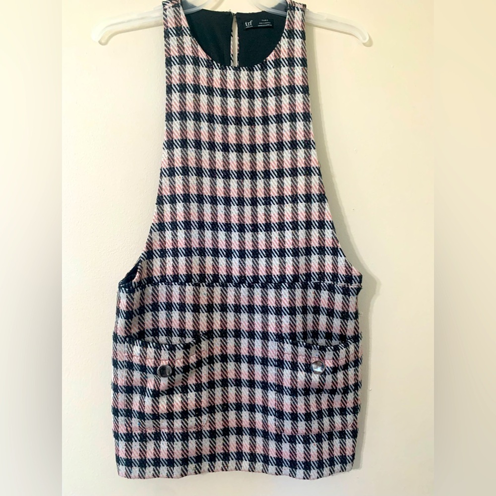 Zara TRF Collection Women's Pink White Black Metallic Tweed Dress Size Medium.